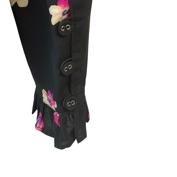 Rebecca Taylor Blouse Black Pink 6 Floriana Long Sleeve Silk Feminine Floral Top - Picture 11 of 15